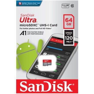 พร้อมส่ง💥SanDisk Ultra MicroSDXC UHS-I 64GB ความเร็วสูงสุด 120 MB/s U1 A1 (SDSQUA4-064G-GN6MN)