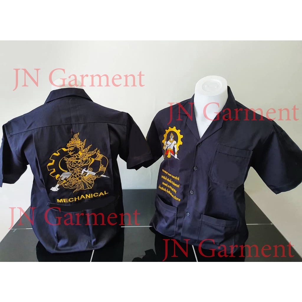 (พร้อมส่ง)#เสื้อช็อปปักลายพระวิษณุกรรม ยานยนต์ 5สี(ปักหน้า-หลัง)