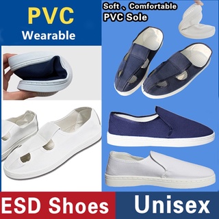 Esd รองเท้า PVC ป้องกันไฟฟ้าสถิตย์ สีขาวกรมท่า สีฟ้า สําหรับทุกเพศ