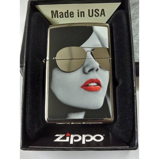 ZIPPO 28274 SUNGLASSES  สีเงิน ผิวโครเมี่ยมขัดเงา  ลายแบบสกรีน  ของใหม่ไม่ผ่านการใช้งาน  มาพร้อมกล่อง  รับประกันของแท้