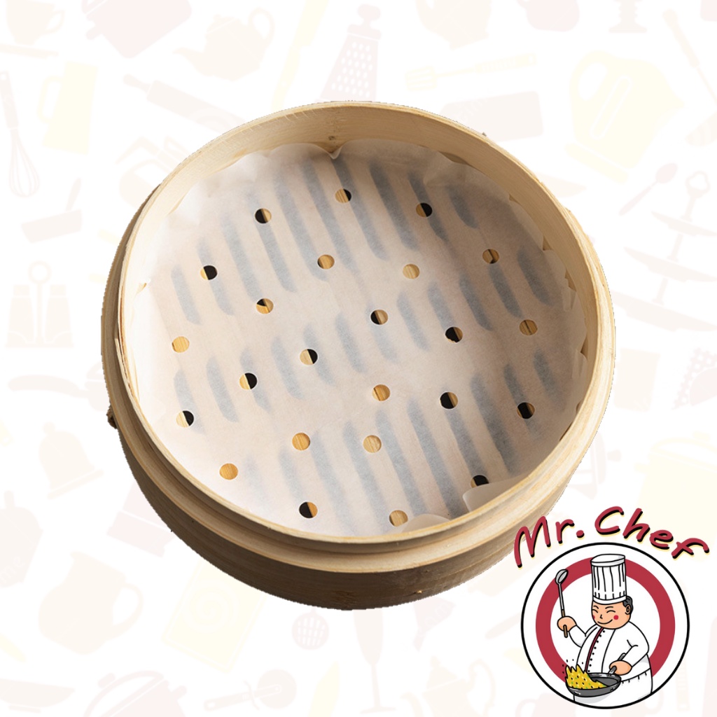Mr.Chef [พร้อมส่ง] กระดาษรองนึ่ง แผ่นรองนึ่ง สำหรับ ติ่มซำ หม้อทอดไร้น้ำมัน จำนวน 100 แผ่น