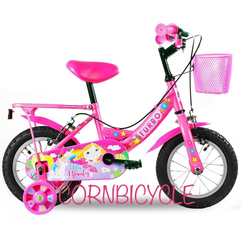 จักรยานเด็กลายการ์ตูนจาก TURBO ขนาด 12นิ้ว ล้อเติมลม มีล้อเสริมให้ ตะกร้าหน้า สำหรับเด็กเริ่มขี่