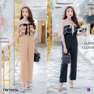 J10056 Jumpsuit จั๊มสูทยาวระบายรอบอก Long jumpsuit, ruffled around the chest