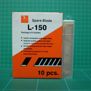 ใบมีดคัตเตอร์ Baipo Cutter L-150 (1กล่อง/60 ใบ) ใบมีดขนาดมาตรฐาน : 18 มม มุมเฉียง : 45องศา หักได้ : 7 ครั้ง ไม่เป็นสนิม