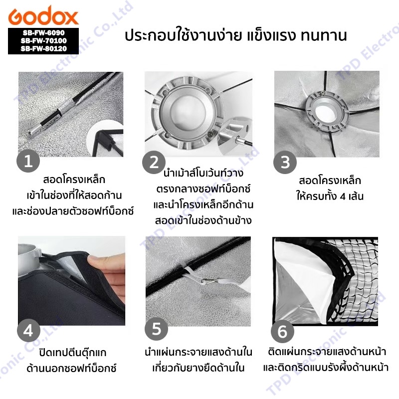 Godox ซอฟท์บ็อกซ์ทรงสี่เหลี่ยมผืนผ้าพร้อมกริดแบบรังผึ้ง รุ่นSB-FW-6090/SB-FW-70100/SB-FW-80120 ขนาด60x90/70x100/80x120ซม