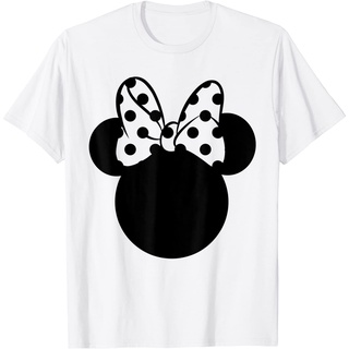 เสื้อยืดผ้าฝ้ายพรีเมี่ยม เสื้อยืด พิมพ์ลาย Disney Minnie Mouse ประดับโบว์ สําหรับผู้ใหญ่