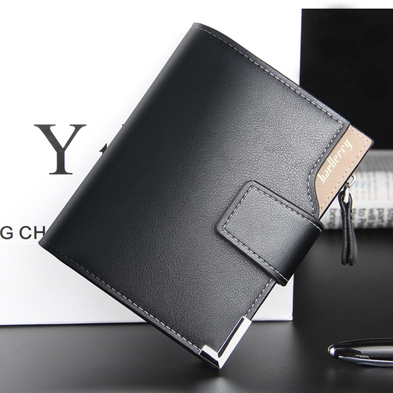 baellerry wallet ผู้ชายสบาย ๆ สั้น ๆ ง่าย ๆ มัลติฟังก์ชั่แนวตั้งธุรกิจซิปกระเป๋าสตางค์พับสามทบ กระเป๋าสตางค์ใบสั้น