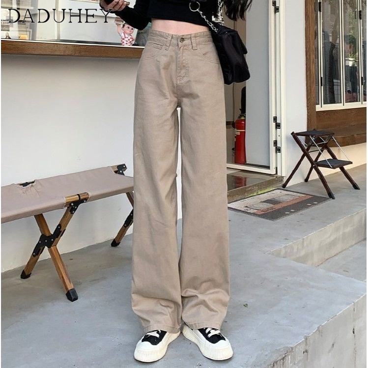 DaDuHey2026 Women New Retro Loose Khaki Pant High Waist Straight Slim Fashion Wide Leg Casaul Mopping Jeans