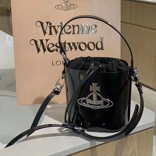 Vivienne Westwood กระเป๋าหนัง สะพายข้าง ทรงบักเก็ต กระเป๋าสะพายสตรี /กระเป๋าสะพาย สายโซ่คลัตช์ กระเป๋าถัง