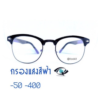 แว่นสายตา กรองแสงสีฟ้ามัลติโค๊ต สำหรับ สายตาสั้น และ สายตายาว  50ถึง400 ทรงแคชอาย (กรอลพร้อมเลนส์สายตา )