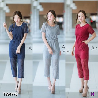 CS4773 Jumsuit จั้มสูทขายาวห้าส่วนทรงสวยห้ามพลาดเลยจ้าตัวนี้ มาเป็นผ้าฉลุมั้งตัวสีสวย