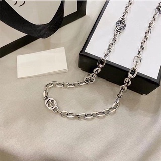 ✵925 เงินใหม่คลาสสิก G Letter Interlocking สร้อยคอคู่ Retro จี้สร้อยคอหนา Men