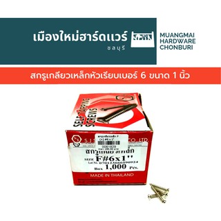 สกรูเกลียวเหล็ก หัวเรียบ เบอร์ 6 ยาว 1 นิ้ว บรรจุ 1000 ตัว (ตะปูเกลียว) เกลียวปล่อย