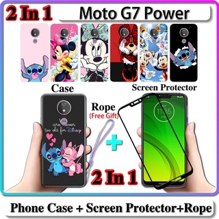 2 IN 1 เคส Moto G7 Power พร้อมกระจกนิรภัยกันรอยหน้าจอโค้งเซรามิก Stich และ Minnie