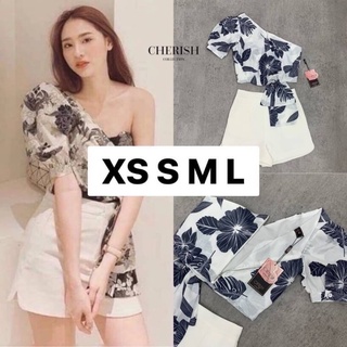 Set เสื้อไหล่เดียว + กางเกงขาสั้น งานป้าย xs S M L