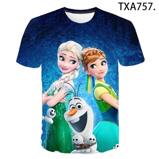 เสื้อยืดลําลอง พิมพ์ลาย Frozen 2 Elsa 3D แฟชั่นฤดูร้อน สําหรับผู้ชาย และผู้หญิง 2022