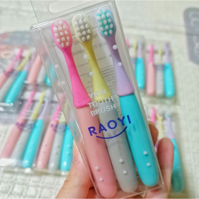 Raoyi แปรงสีฟันเด็กเล็ก ชุด3ด้าม ชมพู,เหลือง,ม่วง แปรงสีฟันเด็ก 1 ขวบ+
