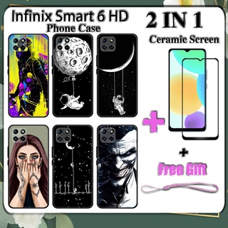 2 IN 1 Infinix Smart 6 HD เคสโทรศัพท์ พร้อมกระจกนิรภัย เซรามิค ป้องกันหน้าจอ โค้ง ฟิล์มนิรภัย ด้านนอก อวกาศ