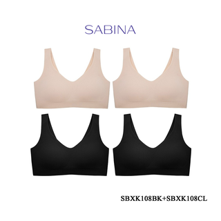 SABINA BRALESS เสื้อชั้นใน (Set 4 ชิ้น) Seamless (ไม่มีโครง) รุ่น Soft Collection รหัส SBXK108BK+SBXK108CL สีดำ/เนื้ออ่อน