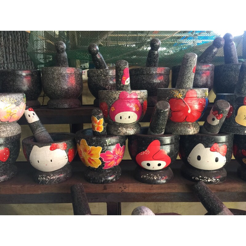 ครกหินอ่างศิลาเพ้นท์ลาย กว้าง4.5น้ำจิ้ม/5/น้ำพริก/5.5/6/6.5/7 พร้อมสาก - รูปที่ 2