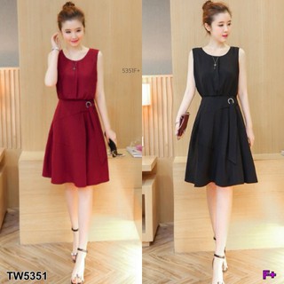 TwinsShopVip💗พร้อมส่ง TW5351 	เดรสแขนกุดแต่งห่วง Sleeveless dress with hoop