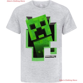 คอลูกเรือEdens Clothing Store New Minecraft Boys T Shirt Green Creeper Kids Grey Short Sleeve Mojang Top เสื้อยืดพิมพ์ล