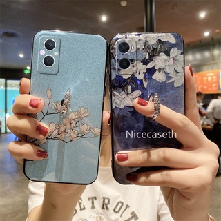 Ring Stand Phone Case เคสโทรศัพท OPPO Reno7 Z Reno7 Pro 5G A76 2022 เคส Gardenia Pattern Phone Protective Back Cover