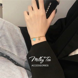 MilkyTeaACC ฟ้ารักสร้อยข้อมือจี้หัวใจ สร้อยข้อมือประดับจี้เพทายขนาดเล็ก 9