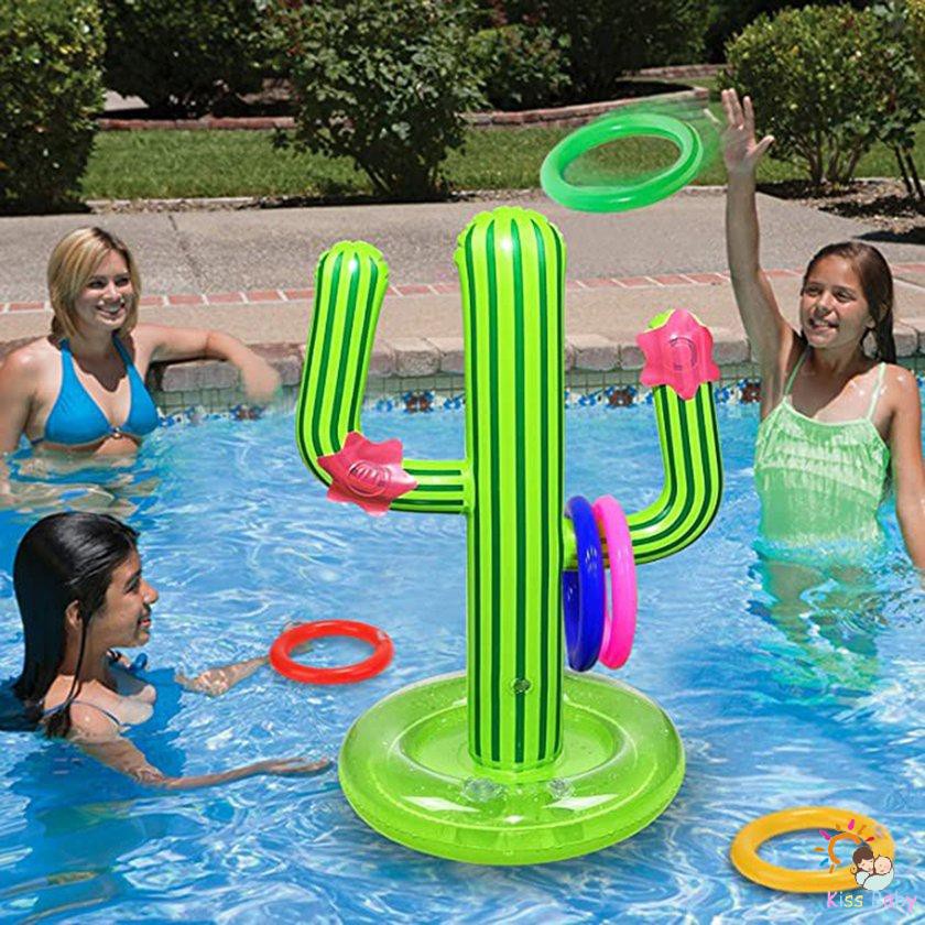 KissSwimming Pool PVC Inflatable Cactus Ring Toy Pool Ring Throwing