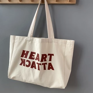 กระเป๋าผ้ามินิมอล HEART ใบใหญ่ เนื้อผ้าหนา ขนาด ยาว43*34*10CM