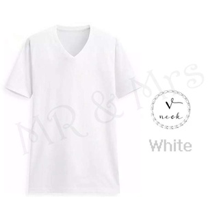 "ใส่ MTRPDSEP9 ลดเพิ่ม 20%" เสื้อยืดสีพื้น เสื้อคอวี เสื้อยืดคอวี T-Shirt ผ้าCotton (สีขาว)