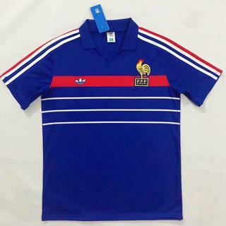 เสื้อกีฬาแขนสั้น ลายทีมชาติฟุตบอล France 1984-1986 ชุดเหย้า สไตล์ยุโรปเรโทร