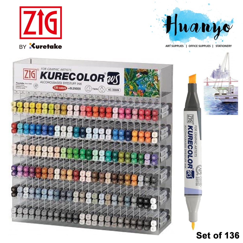 Zig Kurecolor Twin WS Colour Color Marker KC-3000 (ชุด 136 สี)