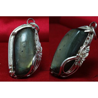 จี้ Labradorite  เงินลงยาลายเถาไม้ งานแฮนด์เมด