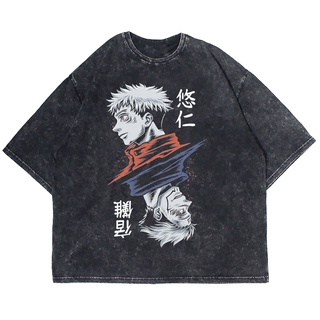 เสื้อยืดผ้าฝ้ายพรีเมี่ยม เสื้อยืดแขนสั้น พิมพ์ลายอนิเมะ JUJUTSU KAISEN ITADORI X SUKUNA ขนาดใหญ่ ล้างทําความสะอาดได้ S-5