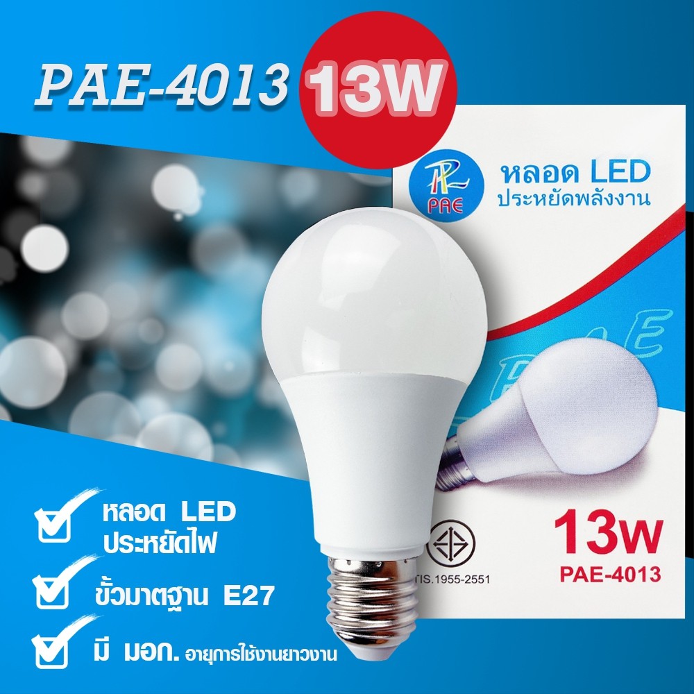 Telecorsa PAE-4013 หลอด LED 13W ขั้ว E27 ประหยัดหลังงาน รุ่น LED-มอก-screw-bulb-13w-00b-Song