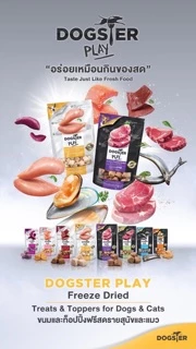 {FS} DOGSTER PLAY ขนมสุนัข Freeze Dried ชิ้นเนื้อแท้ๆ 100% ไม่ใช้วัตถุกันเสีย สี กลิ่นสังเคราะห์