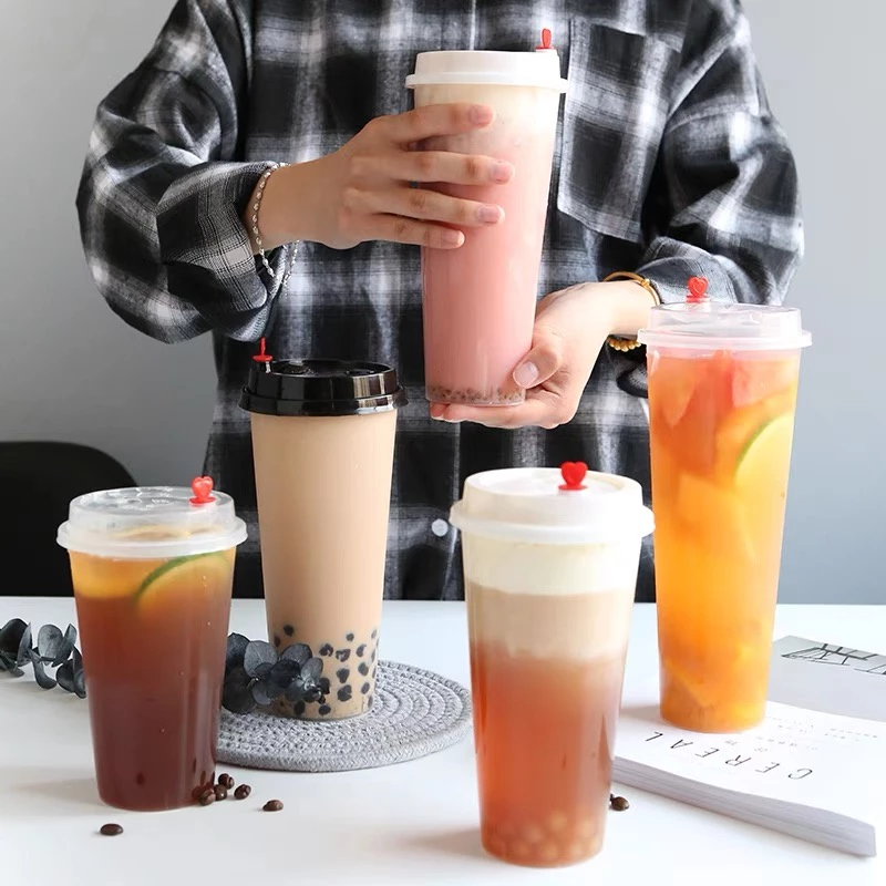TH แก้วPPพร้อมฝา【25ชุด】]แก้วกาแฟชานมไข่มุกพลาสติกใสทรงแข็งใช้แล้วทิ้ง 90 มิลลิเมตรเหมาะกับร้านชานมไข่มุก ร้านกาแฟ