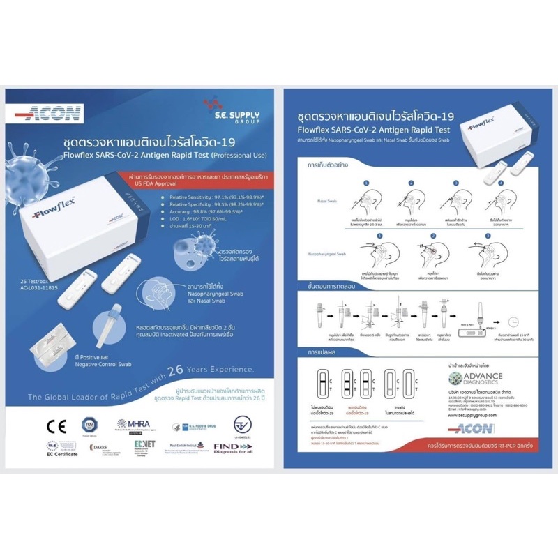 ชุดตรวจatk Flowflex 1 กล่อง 25 เทส Flowflexแบบแยงจมูก flowflex125 pro ...