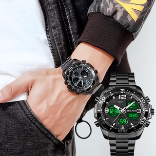 Skmei นาฬิกาข้อมือควอทซ์ดิจิทัล LED โครโนกราฟ สายสเตนเลส หมุ…