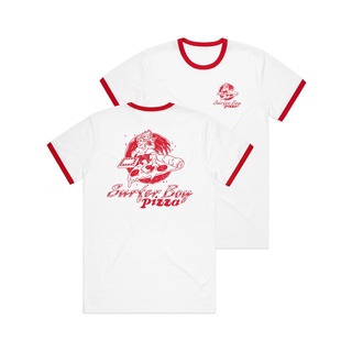 เสื้อยืด พิมพ์ลาย Stranger Things Surfer Boy Pizza Ringer สําหรับผู้ชาย