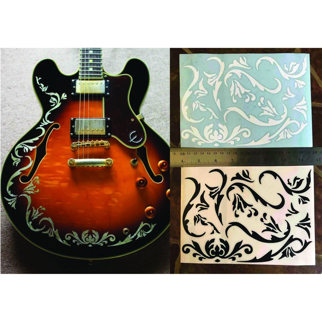 Bob Weir คาวบอยแฟนซี Vines ดอกไม้รูปแบบ Tribal ไฟฟ้าอะคูสติกคลาสสิกกีตาร์สติกเกอร์