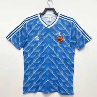 เสื้อกีฬาแขนสั้น ลายทีมชาติฟุตบอล East Germany away 1988 แนวเรโทร คุณภาพสูง ไซซ์ S-XXL