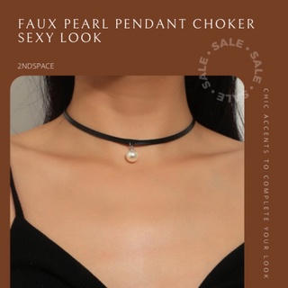 🔥SALE🔥โช้กเกอร์สายฝอสุดแซ่บซี๊ด💃⚡️Faux Pearl Pendant Choker✨📌พร้อมส่งนะค้า