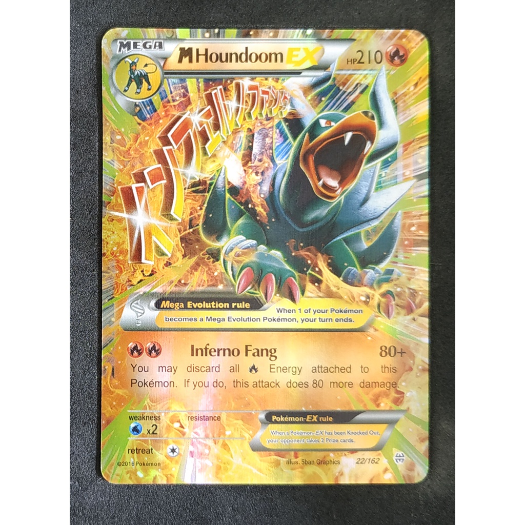 Houndoom Mega EX Card เฮลการ์ 22/162 Pokemon Card Gold Flash Light (Glossy) ภาษาอังกฤษ