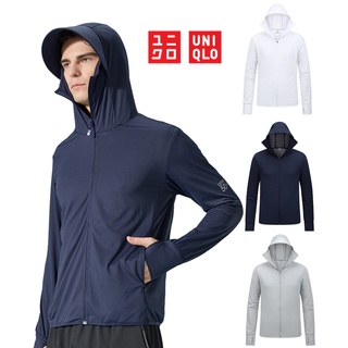 Uniqlo เสื้อแจ็กเก็ต มีฮู้ด ป้องกันรังสียูวี ป้องกันรังสียูวี พร้อมหมวกกันแดด เหมาะกับใส่กลางแจ้ง เดินป่า วิ่ง ฤดูร้อน สําหรับผู้ชาย