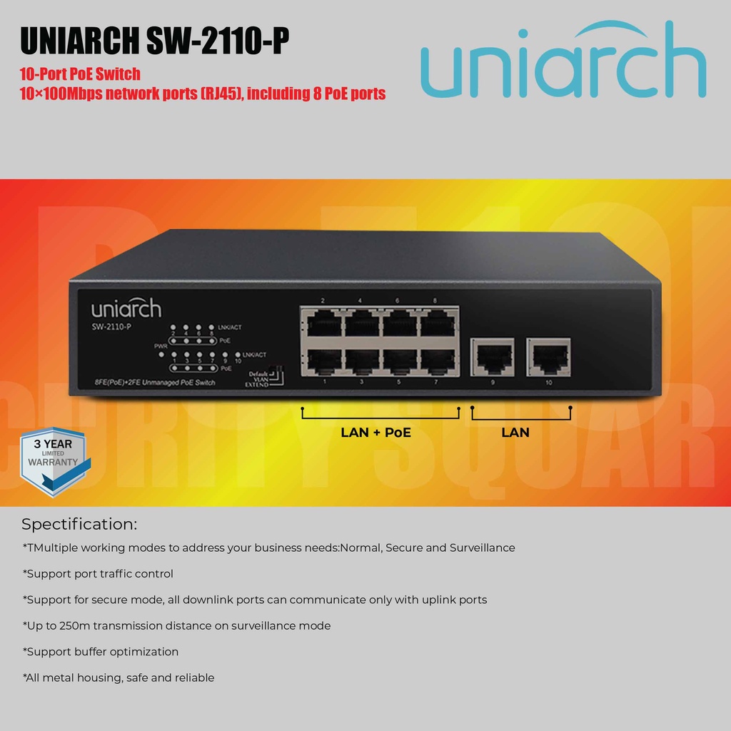สินค้าใหม่ Uniarch SW-2110-P 10-Port PoE Switch