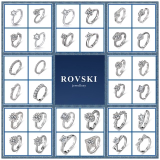 Rovski พร้อมส่ง แหวนเงิน 925 ประดับเพชร 50 แบบ ปรับได้ สําหรับผู้หญิง