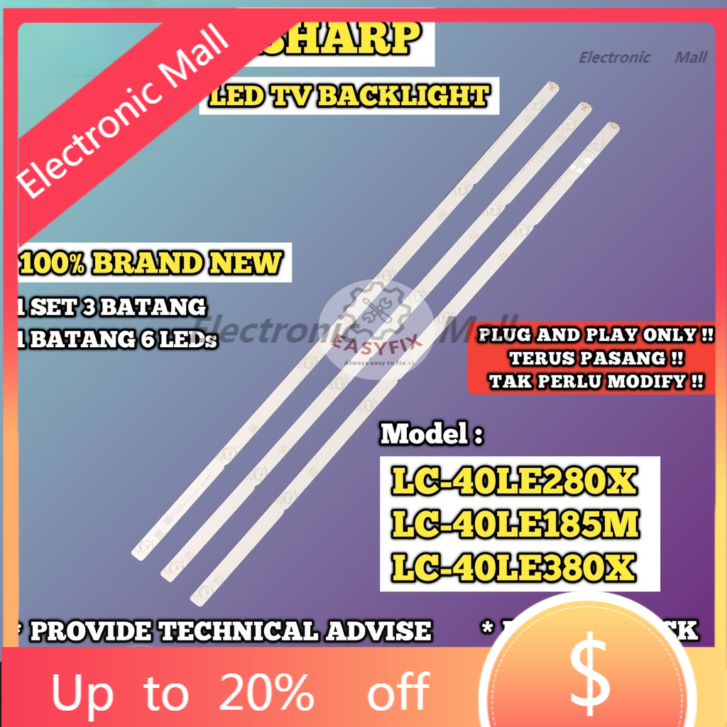 Backlight LC-40LE280X Sharp Strip LC-40LE185M / LC-40LE380X SHARP 40 INCH LED BACKLIGHT ( LAMPU TV )