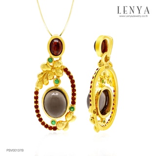 Lenya Jewelry จี้เงินแท้ ประดับพลอยสโมคกี้ควอตซ์, โกเมน และ ซาโวไลท์